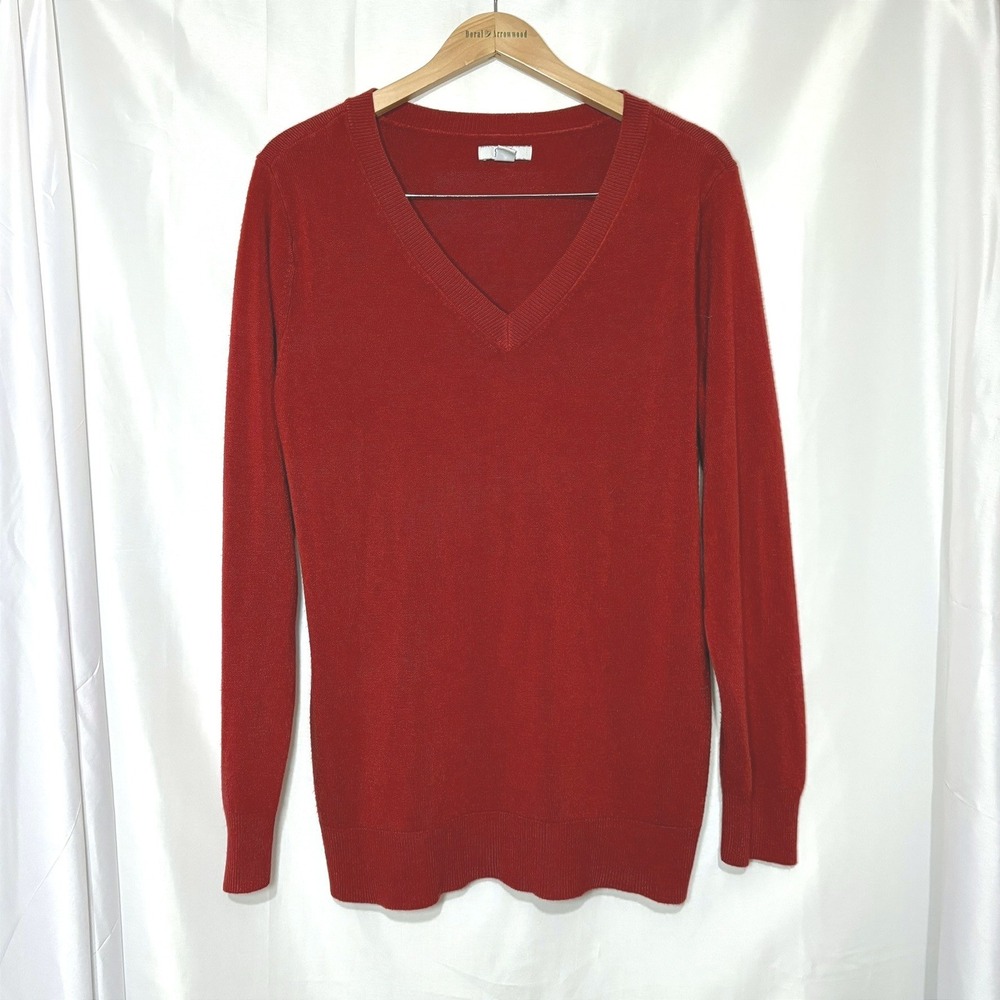 Croft & Barrow Womens XL Red V-Neck Long‎ Sleeve Soft Acrylic Pullover Sweater